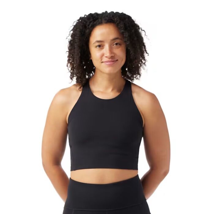 Smartwool Damen Active Crop BH – Bequemer Halt, atmungsaktiv, schwarz, ideal für Laufen und Training