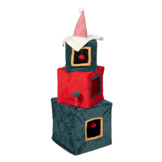 TIAKI Weihnachtlicher Geschenketurm für Katzen - grün / rot
