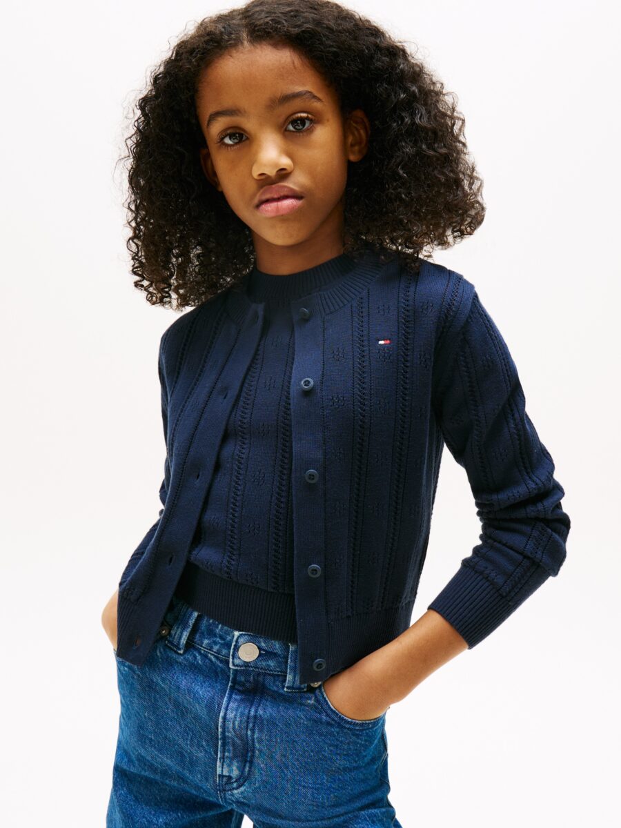 Tommy Hilfiger Strickjacke "POINTELLE CARDIGAN LS" für Kinder bis 16 Jahre, mit süßem Muster