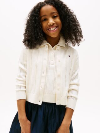 Tommy Hilfiger Strickjacke "POINTELLE CARDIGAN LS" für Kinder bis 16 Jahre, mit süßem Muster
