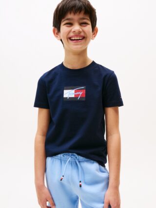 Tommy Hilfiger T-Shirt "TOMMY SCRIPT FLAG PRINT TEE SS" für Kinder bis 16 Jahre, mit Logo-Print