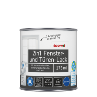 toom 2in1 Fenster- und Türenlack weiß glänzend 375 ml