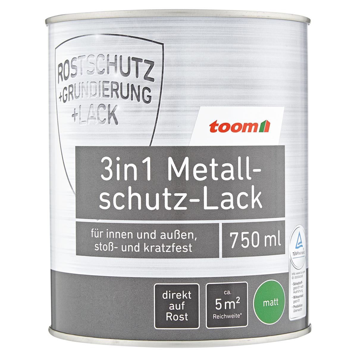 toom 3in1 Metallschutzlack hellgrau matt 750 ml
