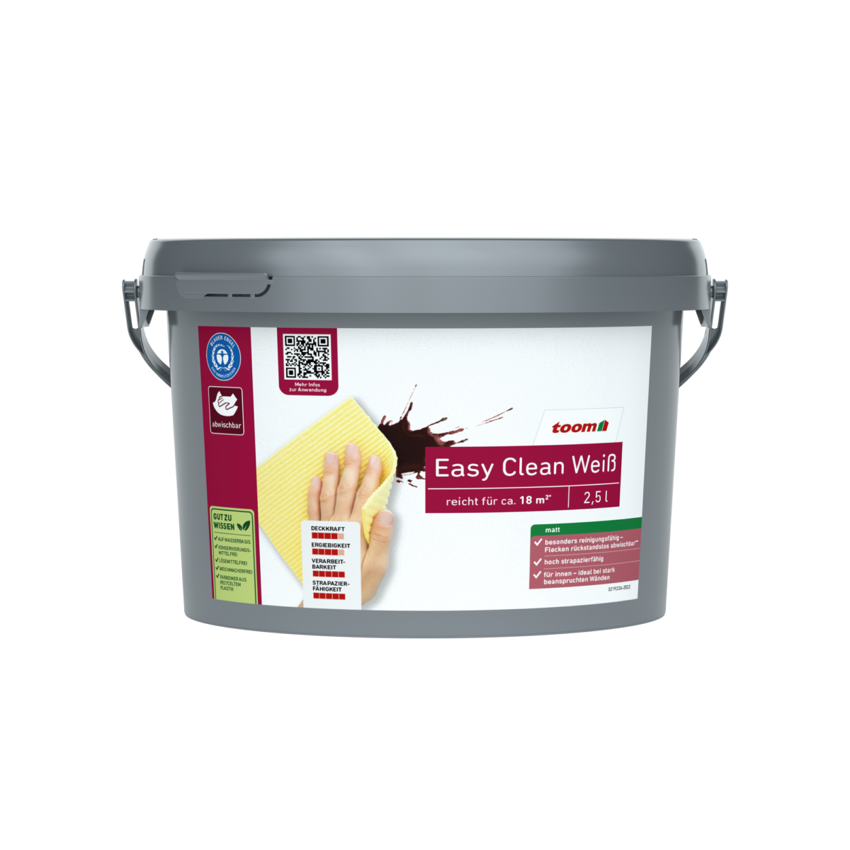 toom Dispersionsfarbe 'Easy Clean' weiß matt 2,5 l