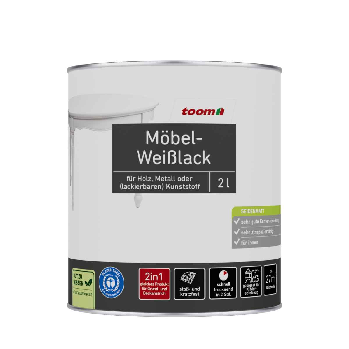 toom Möbel-Weißlack reinweiß seidenmatt 2 l