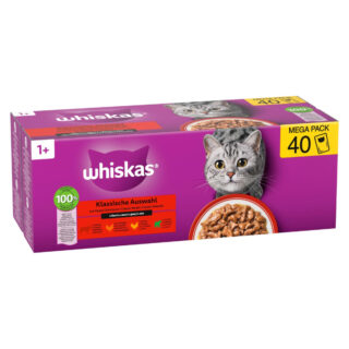Whiskas 1+ Adult Frischebeutel 40 x 85 g - Klassische Auswahl in Sauce (4 Sorten)