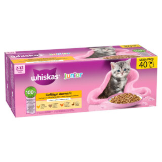 Whiskas Junior Frischebeutel 40 x 85 g - Geflügel in Gelee (4 Sorten)