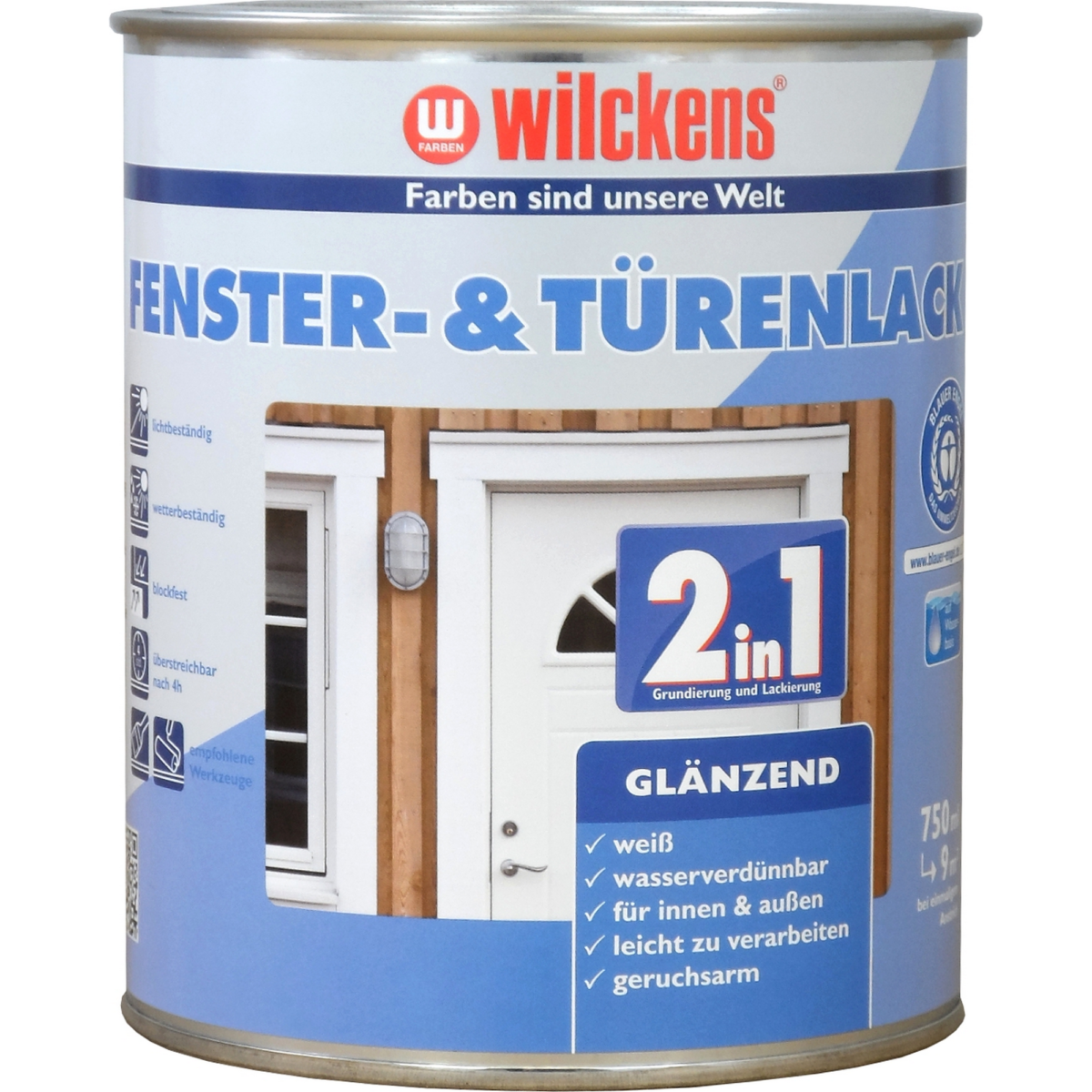 Wilckens 2in1 Fenster- & Türenlack weiß glänzend 750 ml