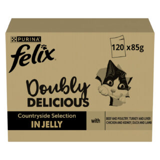 120 x 85 g Jumbopack Felix + 24 x 40 g Sauce Time mit dem Geschmack von Huhn & Truthahn gratis! - "So gut wie es aussieht" Gelee: Fisch Mixpaket 2 (Thunfisch, Lachs, Kabeljau, Scholle)