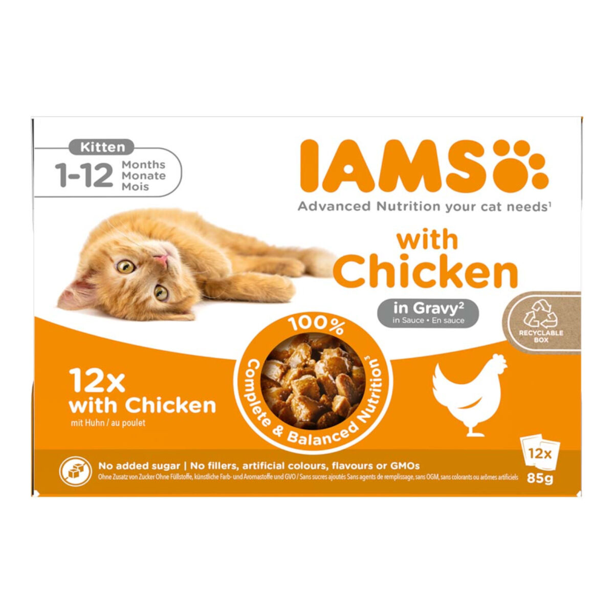 36 + 12 gratis! 48 x 85 g IAMS Advanced Nutrition - Adult Land Mix in Sauce