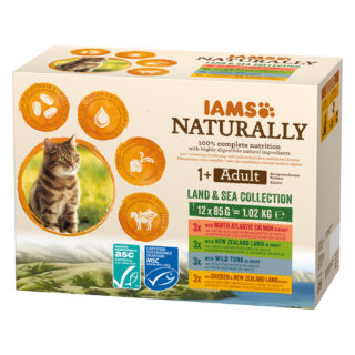 36 + 12 gratis! 48 x 85 g IAMS Naturally Land & Sea Collection - Adult