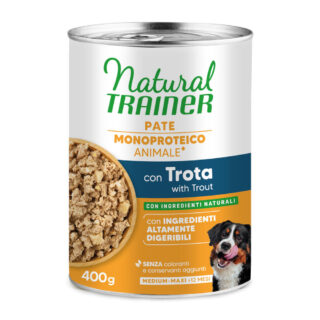 9 + 3 gratis! 12 x 415 g / 400 g Natural Trainer - Pate Monoproteico Medium & Maxi Adult Forelle & Vollkorngetreide 12 x 400 g