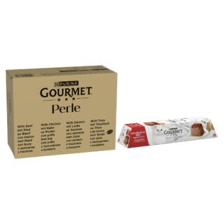 96 x 85 g Jumbopack Gourmet Perle + 12 x 57 g Revelations Mousse gratis! - Rind, Huhn, Lachs, Thunfisch in Sauce