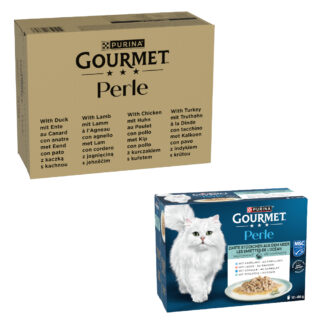 96 x 85 g Jumbopack Gourmet Perle + 12 x 85 g Gemischte Auswahl gratis! - Ente, Lamm, Huhn, Truthahn in Sauce