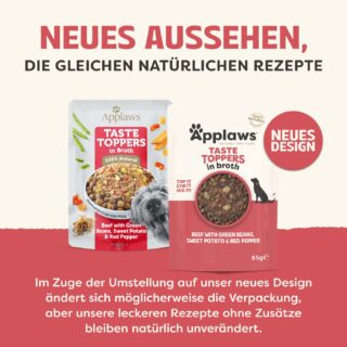 Applaws Taste Toppers Pouch in Brühe 12 x 85 g - Rind mit grünen Bohnen, Süßkartoffel & roter Paprika