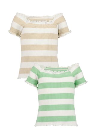 Blue Seven Carmenshirt Packung, 2 Stk. mit gewellten Kanten und romantischem Carmen-Ausschnitt