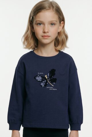 Blue Seven Sweatshirt, Frontmotiv mit funkelnden Wendepailletten