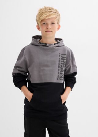 bonprix Hoodie "Hoodie aus reiner Baumwolle", mit Kängurutasche, Regular Fit, hüftbedeckend, in Colorblocking-Optik