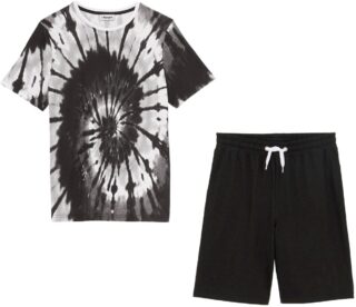 bonprix T-Shirt "T-Shirt und Jersey-Bermuda (2-tlg.Set) aus reiner Baumwolle" Set, 2 Stk. Regular Fit, Kurzarm, aus Baumwolle, im 2-teiligen Set
