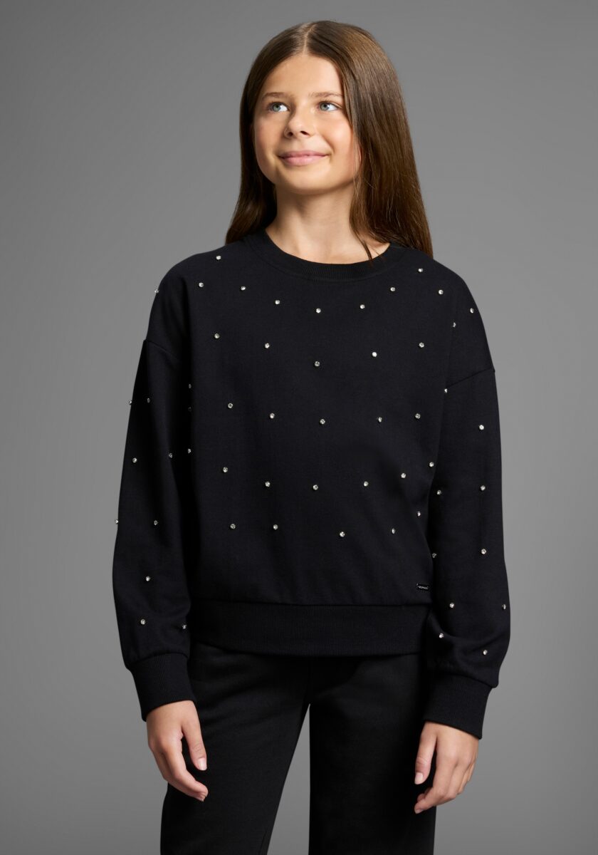 Bruno Banani Sweatshirt "Kurzgeschnittenes Sweatshirt mit Strass-Steinen", FĂźr TEENS. Trendiges Shirt mit Strass-Steinen