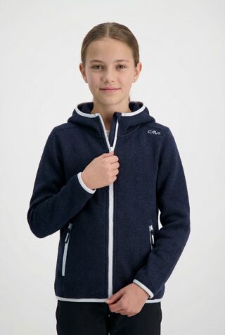 CMP Strickfleecejacke "KID G JACKET FIXED HOOD" mit Kapuze mit Kapuze, wärmeisolierend, windabweisend, wasserabweisend