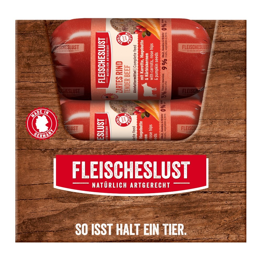 Fleischeslust Classic 15 x 200 g - zartes Rind mit Hagebutte, Karotte & Kürbiskernen