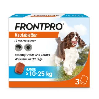 Frontpro Kautablette gegen Zecken und Flöhe, für Hunde >10 bis 25 kg - 3 Tabletten