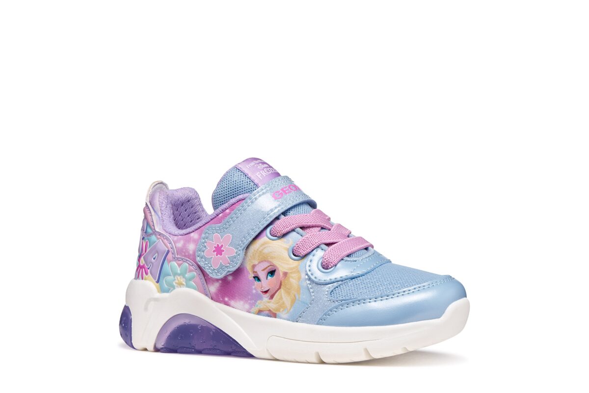 Geox Sneaker "J FADINLIGHT GIRL DISNEY - PRINCESS ELSA FROZEN" Blinkschuh mit Elsa-Motiv, Größenschablone zum Download