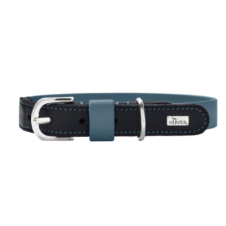 HUNTER Halsband Wolmar BioThane® x Leder, rauchblau/schwarz - Größe S-M: 50 cm lang, 24 mm breit