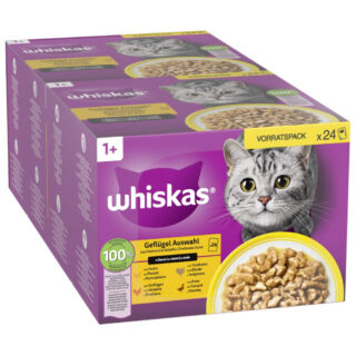 Jumbopack Whiskas 1+ Adult Frischebeutel 96 x 85 g - Geflügel Auswahl in Sauce