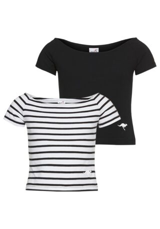 KangaROOS Carmenshirt "2er Pack T-Shirts" Packung, 2, 2 Stk. 1x uni + 1x geringelt