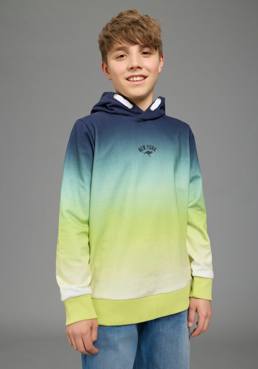 KangaROOS Kapuzensweatshirt "Kapuzenweatshirt mit Batik-Optik", für Jungen, mit Kapuze, mit Batikmuster, aus Baumwolle