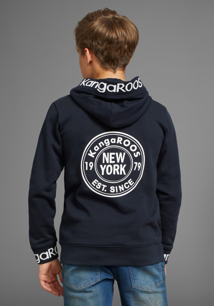 KangaROOS Kapuzensweatshirt "Rückendruck", und Logo-Schriftzüge an Bündchen