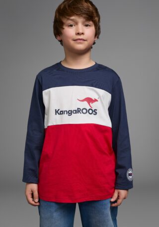 KangaROOS Langarmshirt "Im tollem Colorblocking-Design" Langarm, Basic-Passform, mit auffälligem Druck