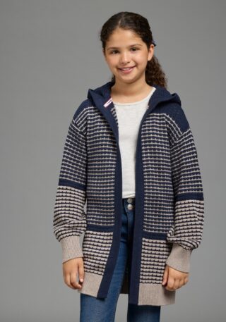 KangaROOS Longstrickjacke "Long-Strickjacke mit modischen Ringelmuster von KangaROOS" Lange Strickjacke, lässig geschnitten, Grobstrick-Qualität, Mini-Me