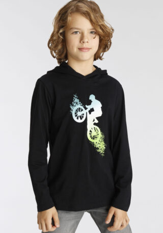 KIDSWORLD Kapuzenshirt "BIKER" Langarm, sportlicher Stil, mit trendigem Druck, aus Baumwolle