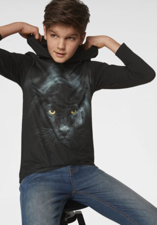 KIDSWORLD Kapuzenshirt "PANTHER - Fotodruck" Langarm, Basic-Passform, mit peppigem Druck, aus Baumwolle