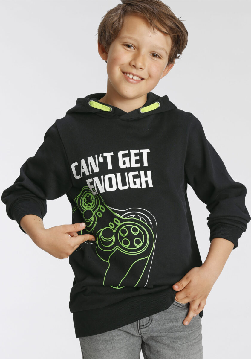 KIDSWORLD Kapuzensweatshirt "CAN´T GET ENOUGH - Spruch", bedrucktes Design, aus Baumwolle