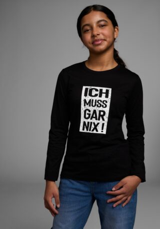 KIDSWORLD Langarmshirt "Ich muss gar nix" Langarm, Basic-Passform, bedruckt, Rundhalsausschnitt