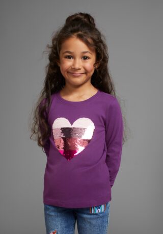 KIDSWORLD Langarmshirt ", mit Paillettenherz zum Wenden" Langarm, Basic-Passform, mit glitzernden Pailletten