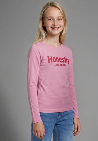 KIDSWORLD Langarmshirt "Slogan Shirt: HONESTLY" Spücheshirt, langärmlig, Basic-Stil, mit tiefem Rundhalsausschnitt
