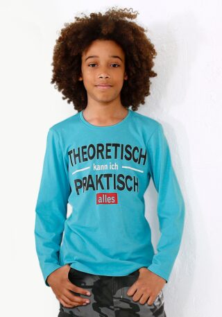 KIDSWORLD Langarmshirt "THEORETISCH KANN ICH PRAKTISCH ALLES" Langarm, Basic-Passform, mit stylischem Druck, aus Baumwolle