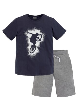 KIDSWORLD Shirt & Shorts "2tlg. Set T-Shirt + Sweatshorts" Set, 2, 2 Stk. BIKER-Druck, jedes Teil einzeln tragbar