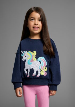 KIDSWORLD Sweatshirt "Einhorn-Applikation für kleine Mädchen", Sweatshirt mit schimmernden Pailletten-Applikationen