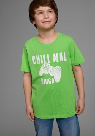 KIDSWORLD T-Shirt "Mit Spruch: CHILL MAL" Kurzarm, Basic-Stil, mit coolen Schriftzügen, Rundhalsausschnitt