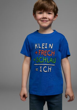 KIDSWORLD T-Shirt "Mit Spruch: KLEIN+FRECH+SCHLAU..." Kurzarm, Basic-Passform, bedruckt, Rundhalsausschnitt