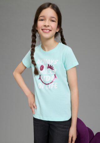 KIDSWORLD T-Shirt "mit Wendepailletten" Kurzarm, Basic-Passform, mit Pailletten, bedruckt
