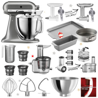 KitchenAid Küchenmaschine Artisan 5KSM185 Mega-Winter-Set Medallion Silber