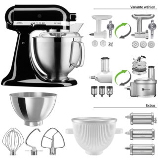 KitchenAid Küchenmaschine Artisan 5KSM185PS Mega-Sommer Set Onyx Schwarz