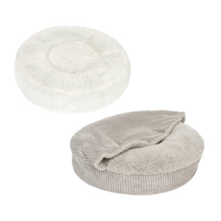 Kombi-Paket: Hundebett Flocke + passende Ersatzbezüge - Bett Ø 65 x H 20 cm + Ersatzbezug Ø 65 cm, hellgrau (mit Kuscheldecke)